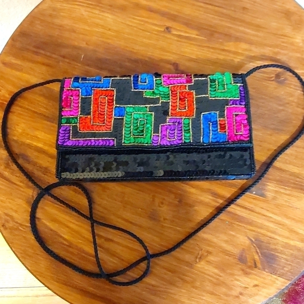 Womens Vibrant Multi-Color Sequin Bling RETRO Vintage EVENING Bag Clutch